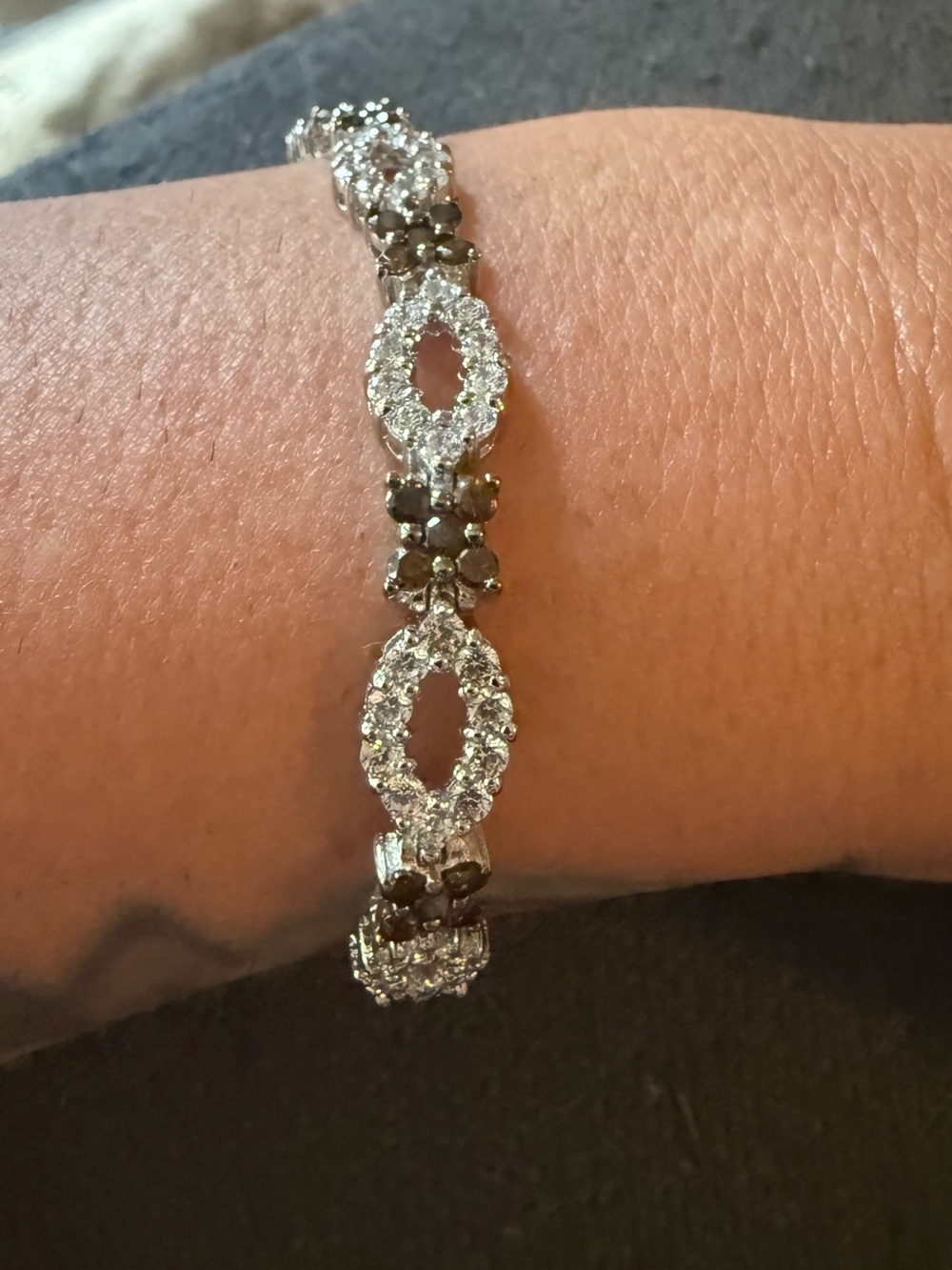 ADI Signed STERLING SILVER 925 BROWN/WHITE CUBIC ZIRCONIA TENNIS BRACELET